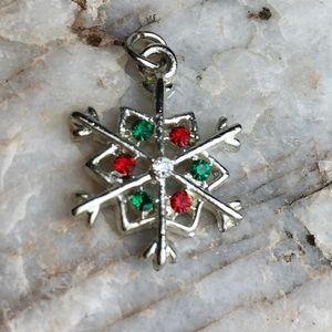 Silvertone Snowflake red green white charm